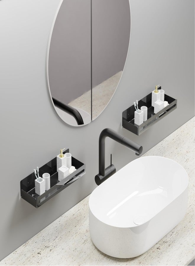 آي ستار مجموعة iSTAR من قطعتين من منظمات تخزين الحمام المثبتة على الحائط، رف عائم للجدار للخزانة، رف حمام متعدد الوظائف بسعة كبيرة، رف حمام للجدار، منظم مطبخ (أسود) - Image 2